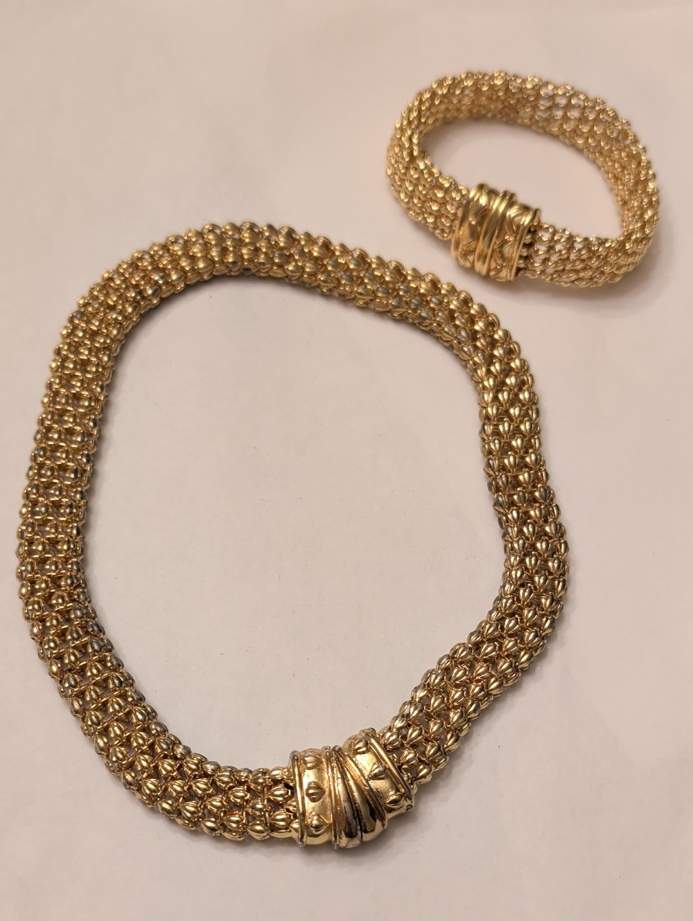 Gold Woven Chain Necklace and Bracelet Set (Discoloration)